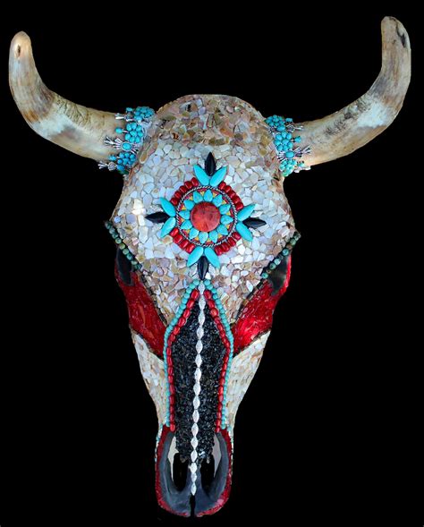 Decorated Mosaic Cow Skull Southwestern Native American Style Etsy