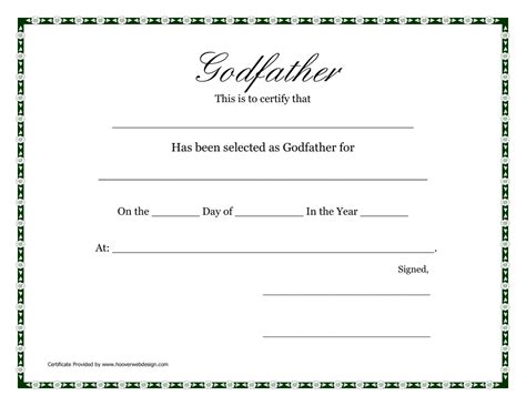 Godfather Certificate Template White Download Printable Pdf