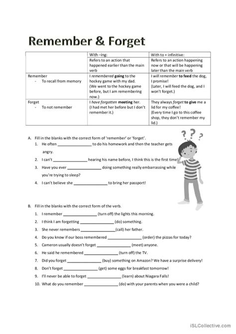 Remember And Forget General Grammar English Esl Worksheets Pdf And Doc