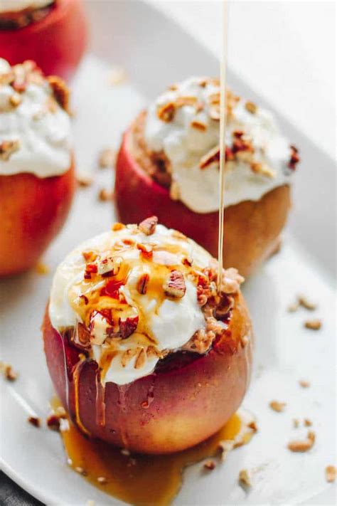 Warm cinnamon apples are quick and easy to prepare in the microwave and make a sweet side dish for chilly autumn nights. Baked Apples with Cinnamon Spiced Oatmeal | Destination Delish