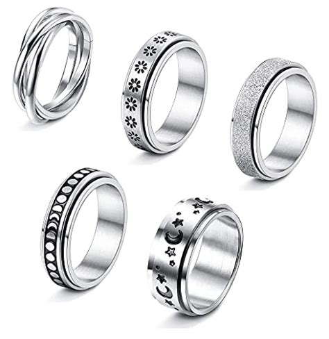 JeweBella 5 Stück Anxietyring Set für Damen Herren Edelstahl Zappel