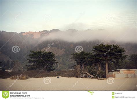Sunset At Stinson Beach In California Overlooking Muir Forest Stock