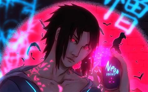 Download Wallpapers Sasuke Uchiha Neon Art Naruto Characters