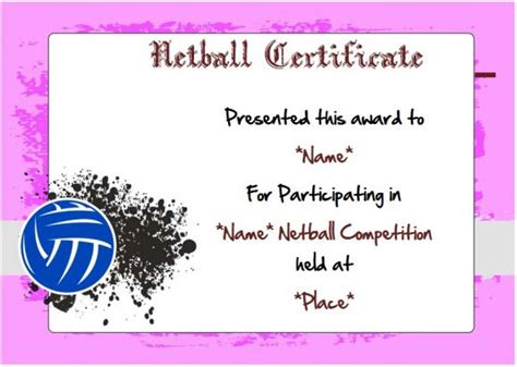 Fresh Netball Participation Certificate Editable Templates Amazing
