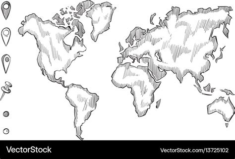 Hand Drawn Rough Sketch World Map With Doodle Vector Image