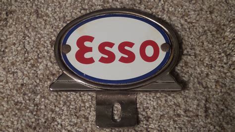 Vintage Esso Porcelainchrome License Plate Topper Sign Gas Etsy