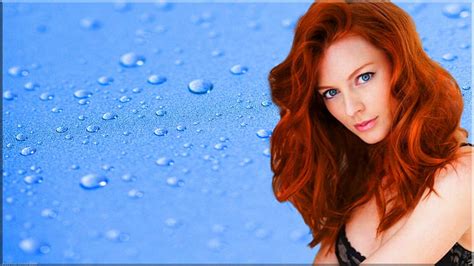 Beautiful Redhead With Blue Background Pretty Female Redhead Ginger