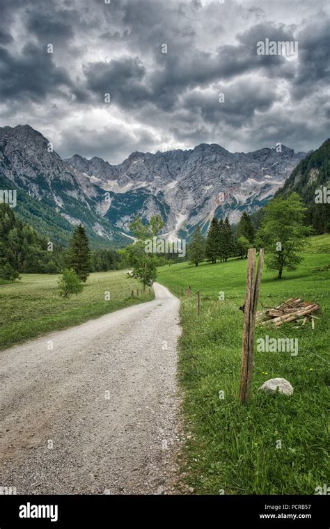 Path Towards The Kamnik Savinja Alps From Zgornje Jezersko Stock Photo