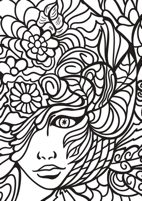 Girl Face Doodle Art Färbung Seite Kostenlose Druckbare Malvorlagen