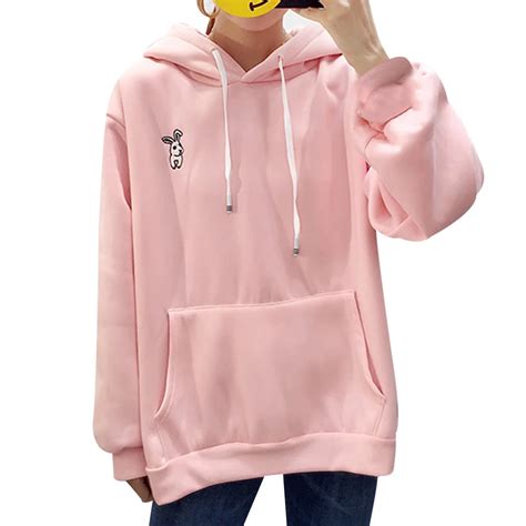 kawaii rabbit ears hoodies sweatershirt women cartoon embroidery hooded tops 2018 female cute