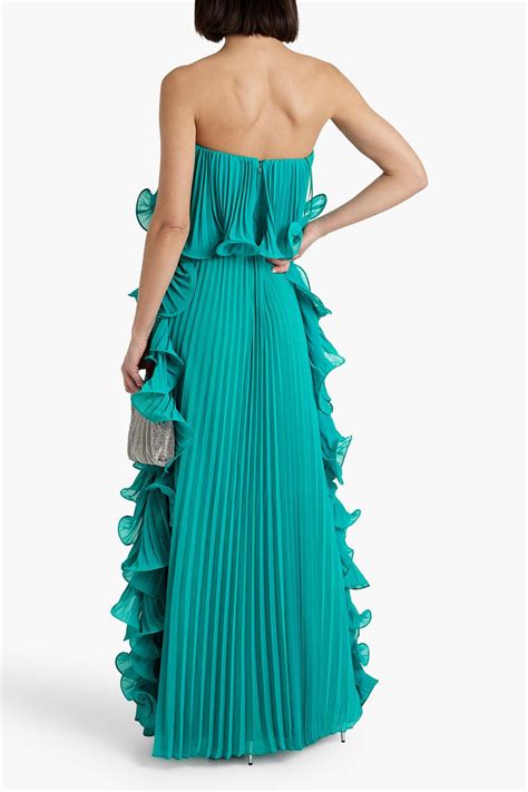 Badgley Mischka Strapless Ruffled Pleated Georgette Maxi Dress The Outnet