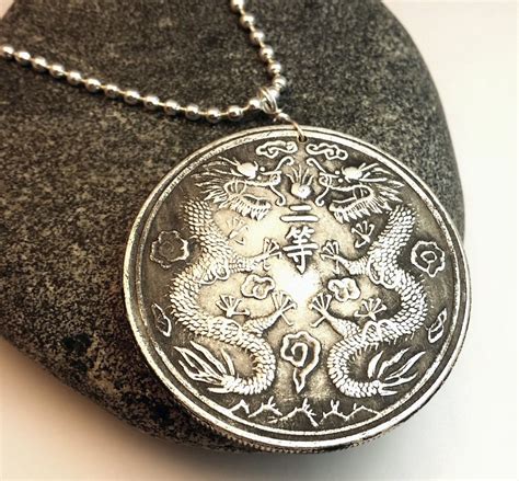 Dragon Necklace Chinese Dragon Coin Necklace Large Dragon Etsy