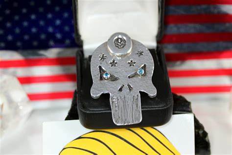 Patriotic Q Punisher Skull Pendant With Blue Topaz Representing