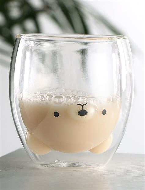 Glass Tea Cups Cute Animal Collection Bear Double Walled Glass Cup