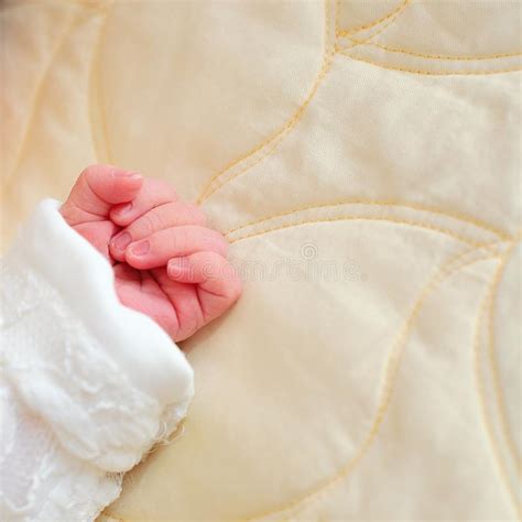 Tiny Cute White Baby Hand Stock Photo Image Of Clothes 110042394