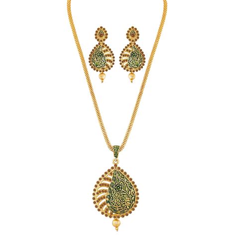 buy apara gold plated jewellery set with lct stones and meenakari necklace and earrings for