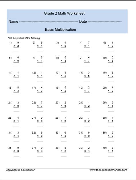 2nd Grade Basic Multiplication Math Edumonitor