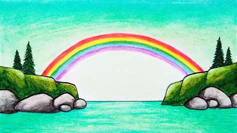 Easy Rainbow Scenery Drawing For Beginners How To Draw Easy Scenery