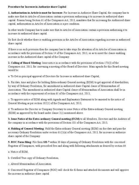 No one include banks or government will look at the authorised capital as it is not a real capital of a company. Procedure to Increase Authorized Share Capital | Articles ...