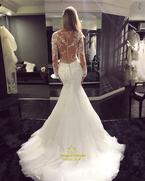 Find great deals on ebay for long sleeve wedding dress. White Sheer Lace Top Long Sleeve Mermaid Wedding Dress ...
