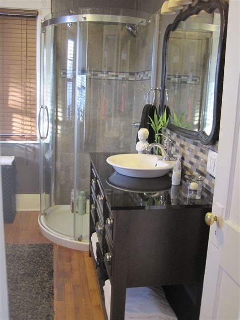 Corner shower- small bathroom | Small bathroom sinks, Small bathroom, Corner shower small
