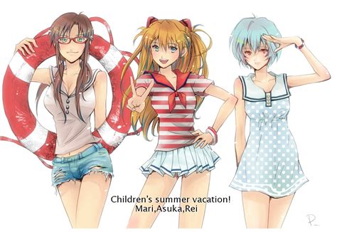 Anime Girls Makinami Mari Ayanami Rei Neon Genesis Evangelion Asuka