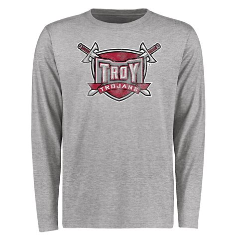 Troy University Trojans Ash Big And Tall Classic Primary Long Sleeve T Shirt