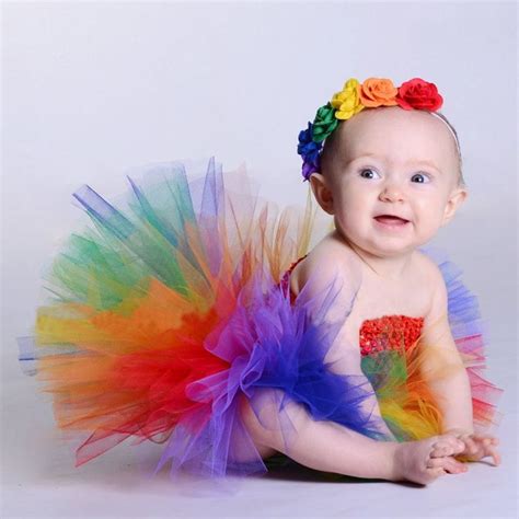 Princess Baby Rainbow Couture Tutu Dress With Flower Headband Halloween