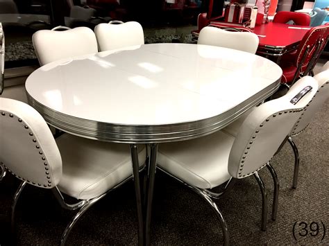 This mixed media set features a tempered glass top table that showcases a gorgeous hexagonal shaped. COOL Retro Dinettes | 1950's Style | Canadian Made Chrome Sets