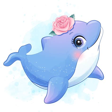 Cute Dolphin Clipart With Watercolor Illustration Etsy
