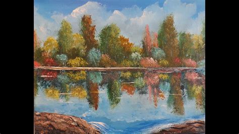 How To Paint Still Water With Autumn Trees Reflections Acrylic Painting