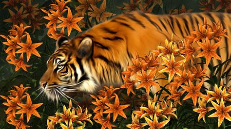 TIGER LILIES FLOWERS ORANGE PAINTING TIGER LILIES HD Wallpaper