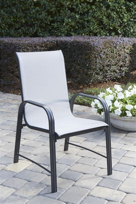 Cosco Outdoor Living Paloma Steel Patio Dining Chairs Light Gray Sling Dark Gray Steel Frame