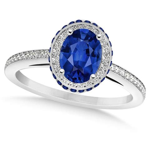 Oval Blue Sapphire Diamond Halo Engagement Ring 14k White Gold 2ct Ng1531