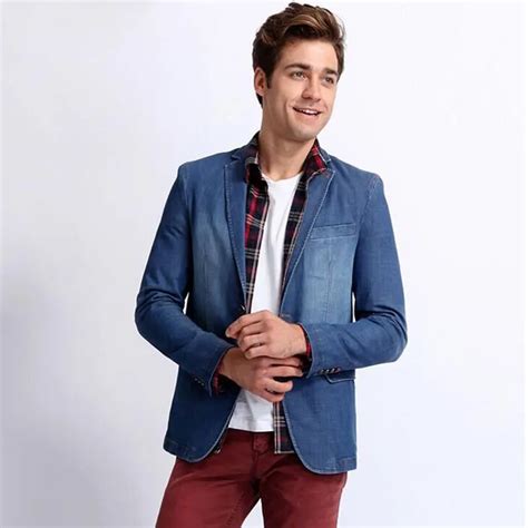 Denim Jean Blazers Mens Suit Jackets 2017 Slim Fit Casual Blazers Male