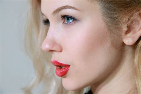 Women Marianna Merkulova Blonde Red Lipstick Face Closeup Met Art