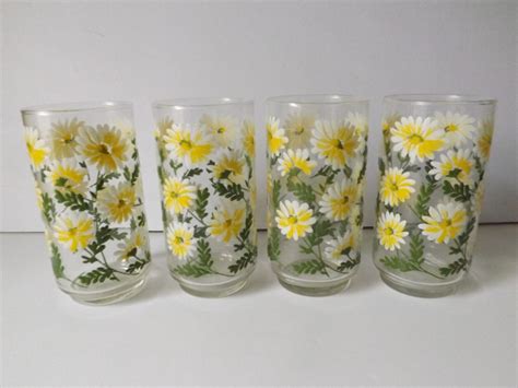 Vintage Daisy Glass Tumblers Libbey Glassware Drinking Etsy