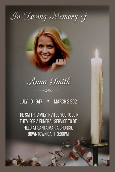 Copy Of Obituary Funeral Death Anniversary Template Candle Picture Postermywall