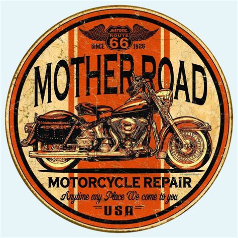 Tin Sign Mother Road Motorcycle Repair Harley Metal Art Wall
