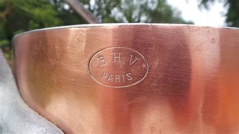 Ancient Copper Pans Set Five Bhv Paris Pans Bazar De L Hotel De Ville Graduated Re Tinned Very