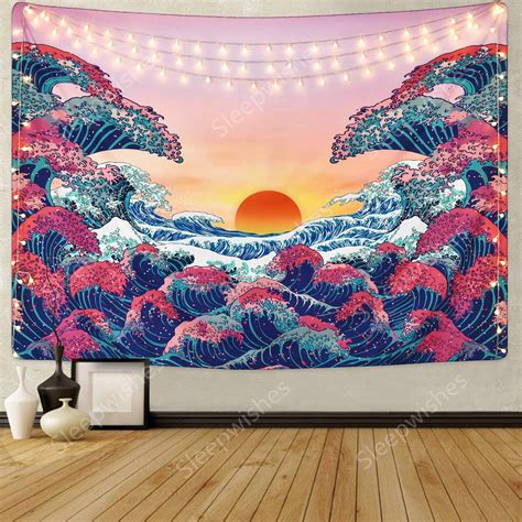Wave Tapestry Trippy Sunset Tapestry Psychedelic Ocean Wave | Etsy