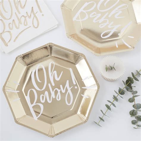 Gold Foiled Oh Baby Baby Shower Party Paper Plates By Ginger Ray