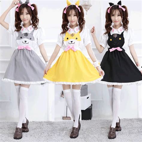 Kawaii Women Japan Anime Claw Print Cosplay Uniform Cat Style Dress