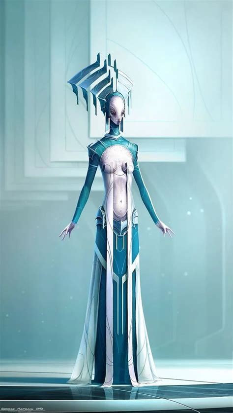 Character Concept White Blue Sci Fi F Alien Concept Art