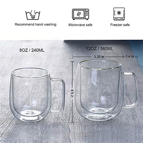 double wall glass coffee mugs tea cups set of 2 thermal insulated and no condensation with wide