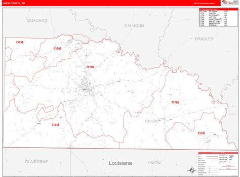 Union County Ar Zip Code Wall Map Red Line Style By Marketmaps