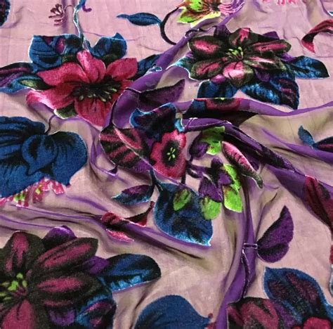 Emanuel Ungaro Silk Devore Velvet Burnt Out Embossed Flowers Design