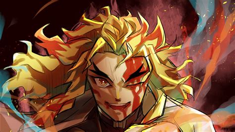 Demon Slayer Kyojuro Rengoku With Yellow Hair Blinking An Eye Hd Anime