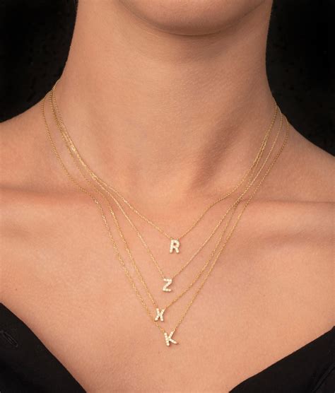 14k Solid Gold Initial Necklace Initial Necklace Etsy