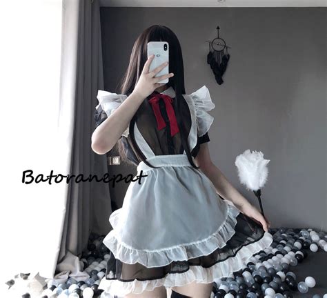 Anime Cosplay Maid Traje Lencería Set Negro Lindo Vestido Etsy